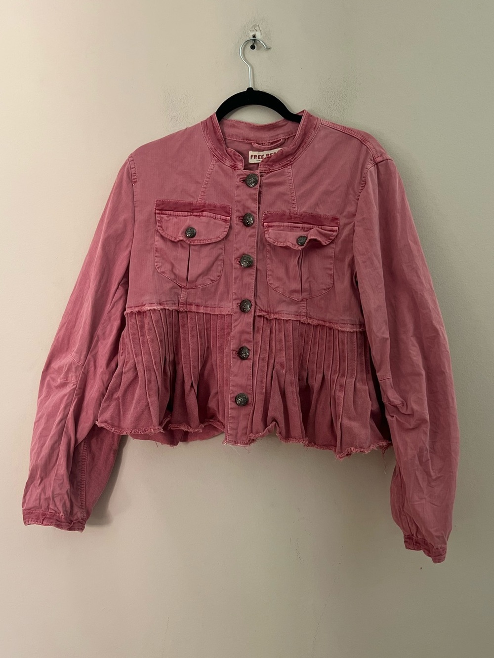 Free People Rose-Pink Cassidy Pleated Button-Front Jean Jacket - Picture 5 of 14